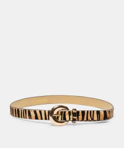 CHUNKY CURVED BUCKLE BELT TAN ZEBRA