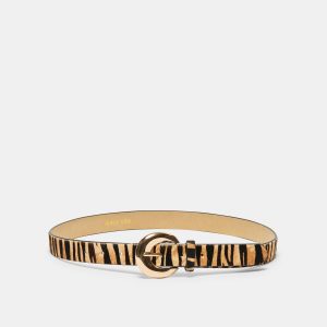 CHUNKY CURVED BUCKLE BELT TAN ZEBRA