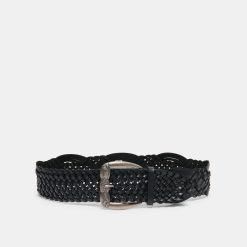 WOVEN WESTERN BUCKLE BELT BLACK SILVER