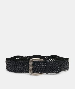 WOVEN WESTERN BUCKLE BELT BLACK SILVER