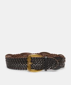 WOVEN WESTERN BUCKLE BELT ESPRESSO GOLD