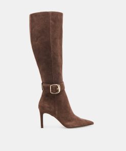 KINZY WIDE CALF BOOTS DK BROWN SUEDE