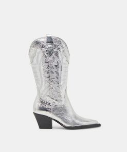 RYLAND EXTRA WIDE CALF BOOTS SILVER DISTRESSED LEATHER
