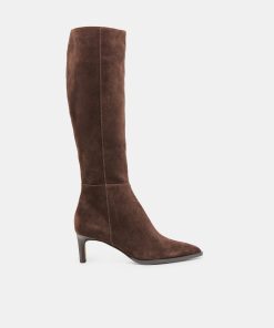 ALIMA NARROW CALF BOOTS DK BROWN SUEDE