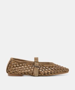 MAVIN RHINESTONE BALLET FLATS TAUPE SUEDE