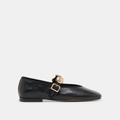 RELAN WIDE BALLET FLATS BLACK LEATHER