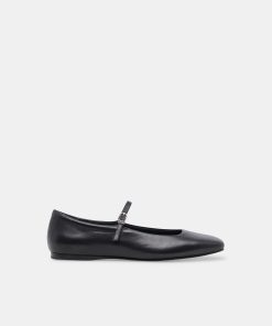 REYES WIDE BALLET FLATS BLACK LEATHER