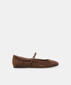 REYES WIDE BALLET FLATS DK BROWN SUEDE