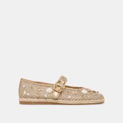 RALPH BALLET FLATS GOLD BEADED RAFFIA