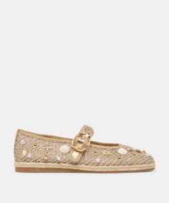 RALPH BALLET FLATS GOLD BEADED RAFFIA