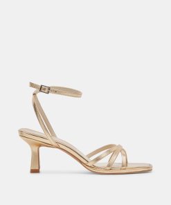 MANJI WIDE HEELS LIGHT GOLD METALLIC LEATHER