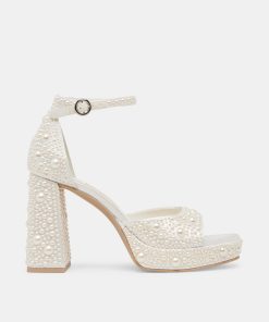 PANDRO PEARL WIDE HEELS TRUE WHITE SATIN