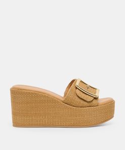 JILIAN WIDE WEDGES MOCHA RAFFIA