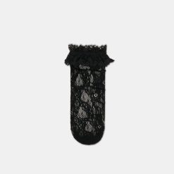 LACE RUFFLE CREW SOCKS BLACK