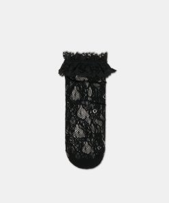 LACE RUFFLE CREW SOCKS BLACK