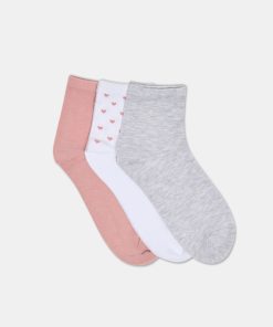 3 PACK SWEET HEART ANKLET SOCKS WHITE PINK