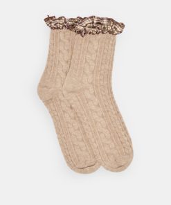 PLAID RUFFLE CREW SOCKS TAUPE
