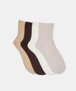 4 PACK RIBBED ANKLET SOCKS OATMEAL MULTI