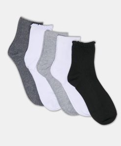 5 PACK LETTUCE EDGE ANKLET SOCKS WHITE GREY