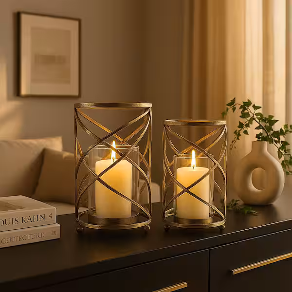 13 in. Gold Metal Hurricane Candle Holder