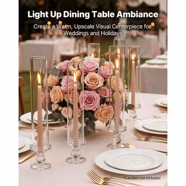 Hurricane Candle Holders Set of 24, 12.6 in. Tall White Glass Taper Candle Holders, High Borosilicate Glass, for Wedding